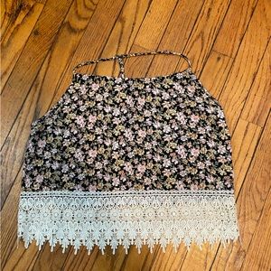 Flower lace bottom crop top